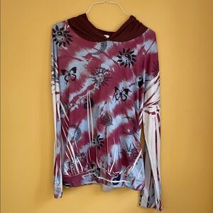 Women's Maroon and White Graphic lightweight Hoodie